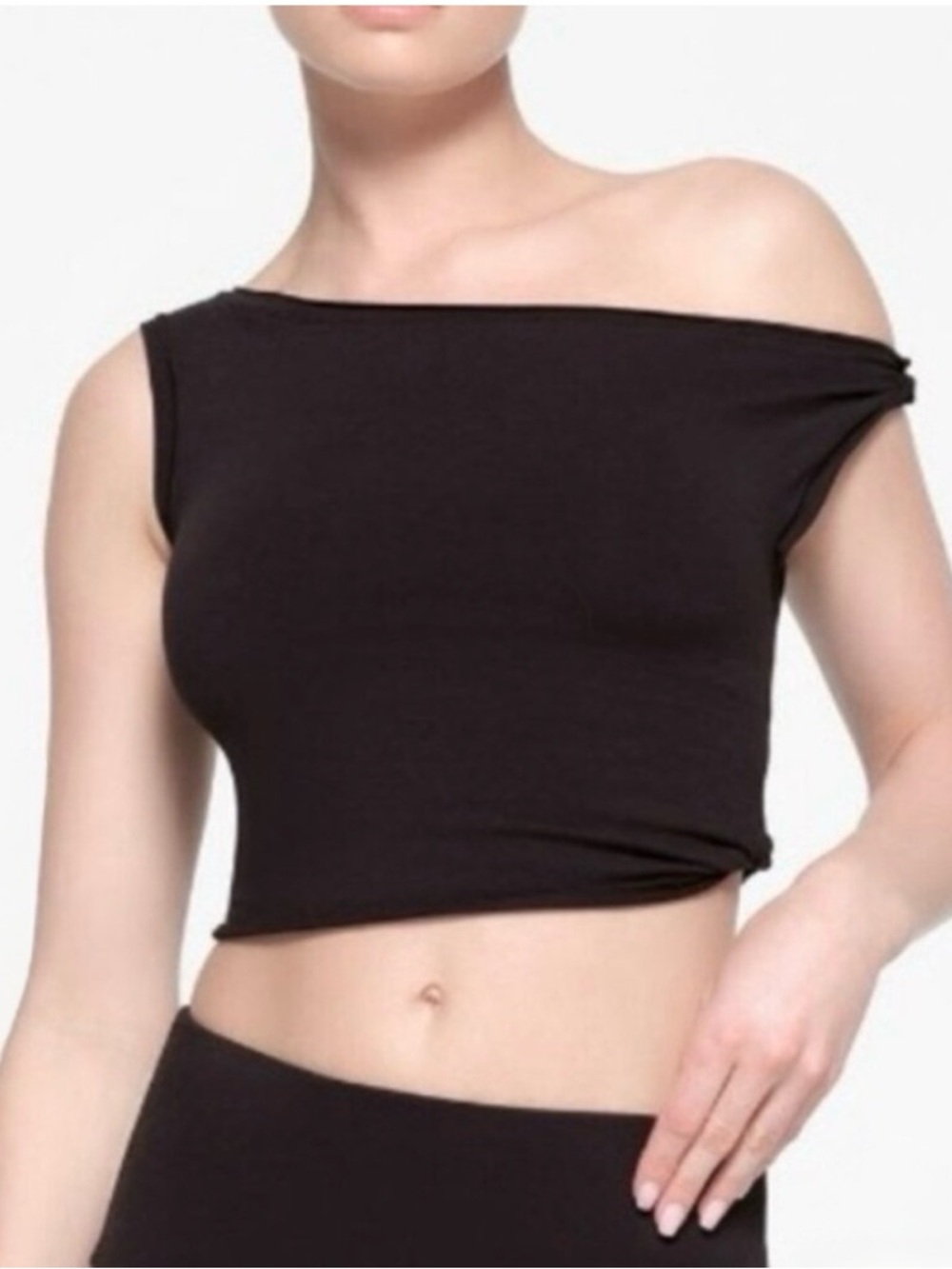 Skims Cotton Twist Off Shoulder Top - Soot